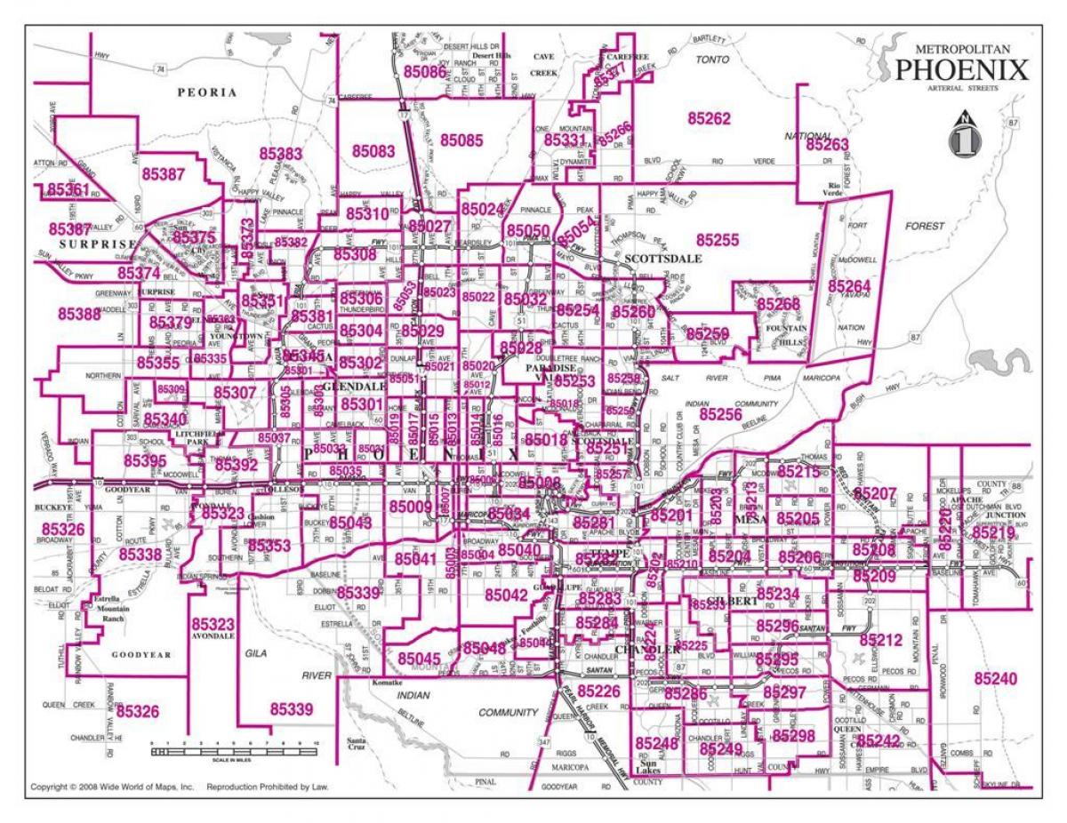 la ciudad de Phoenix código postal mapa