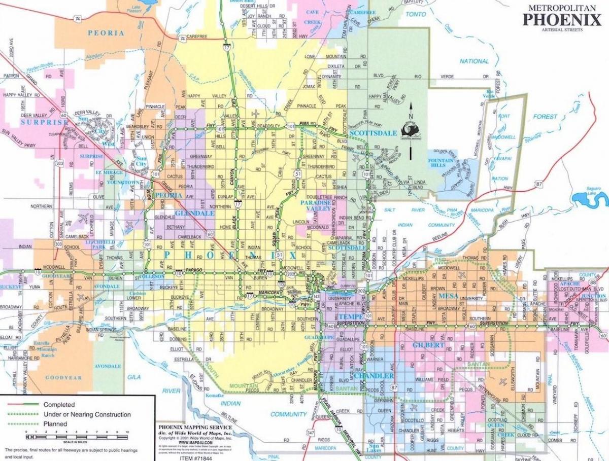 La ciudad de Phoenix mapa de Arizona