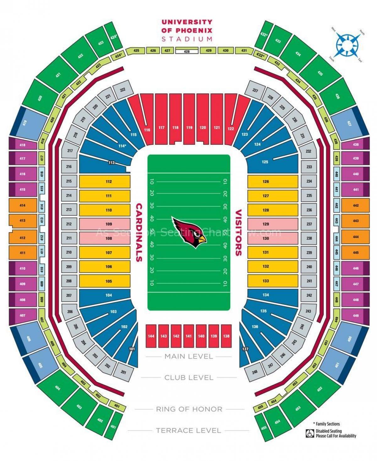 la universidad de Phoenix stadium de asientos mapa