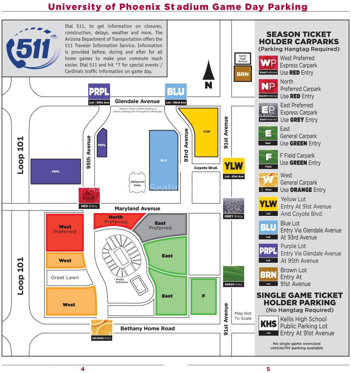 aparcamiento mapa de la universidad de Phoenix stadium