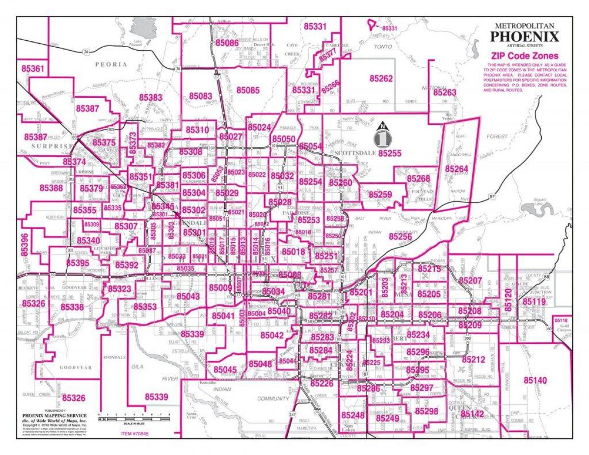Phoenix mapa de códigos postales