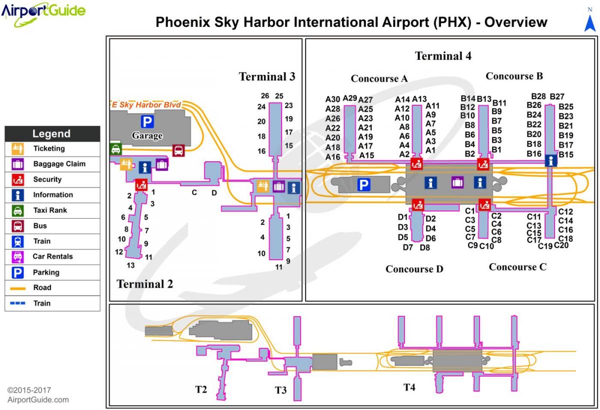 mapa de Phoenix sky harbor aeropuerto